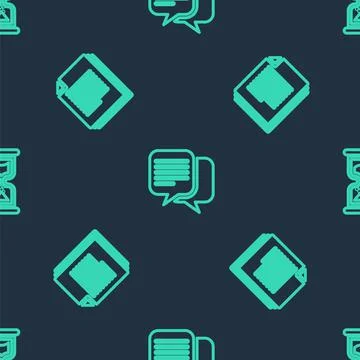 Set line Chat, Document and Old hourglass on seamless pattern. Vector Stockillustratie