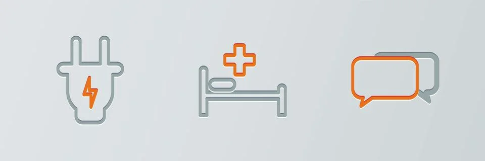 Set line Chat, Electric plug and Hospital bed icon. Vector 스톡 일러스트