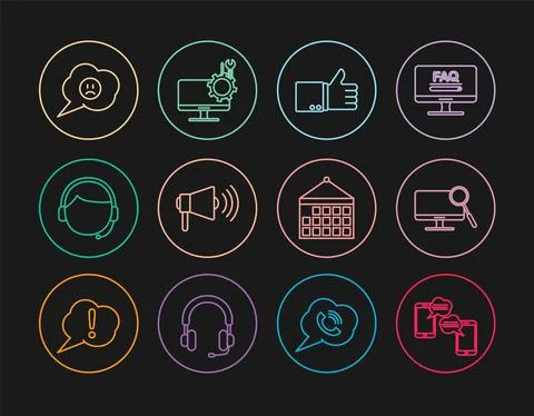 Set line Chat messages on mobile, Computer monitor diagnostics, Hand thumb up イラスト素材