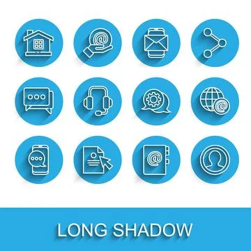 Set line Chat messages notification on phone, Document and cursor, House, A.. Stock Illustration