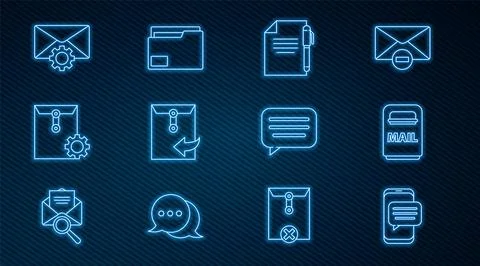 Set line Chat messages notification on phone, Mail box, Document and pen, E.. Stock Illustration