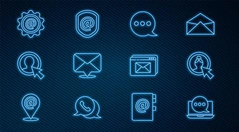Set line Chat messages notification on laptop, Create account screen, Speec.. Stock Illustration
