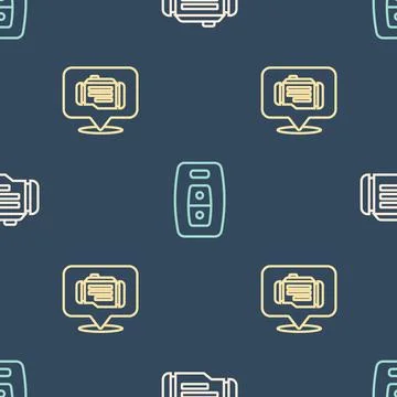 Set line Check engine, and Car key with remote on seamless pattern. Vector 스톡 일러스트