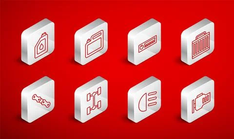 Set line Check engine, Canister for motor oil, Car Audio, radiator cooling Stock Illustration