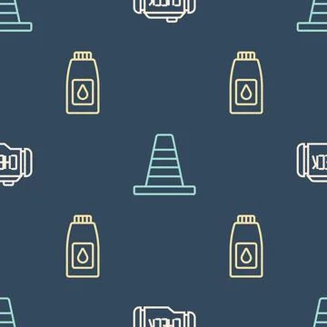 Set line Check engine, Canister for motor machine oil and Traffic cone on s.. 库存插图