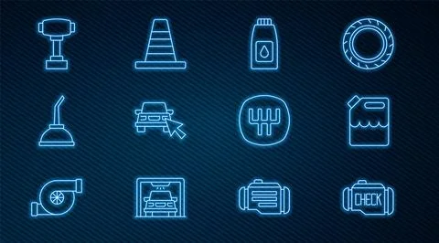 Set line Check engine, Canister for gasoline, motor machine oil, Online car.. Stock Illustration