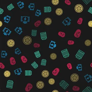 Set line Check engine, Car air filter, wheel and headlight on seamless pattern Illustrazione stock