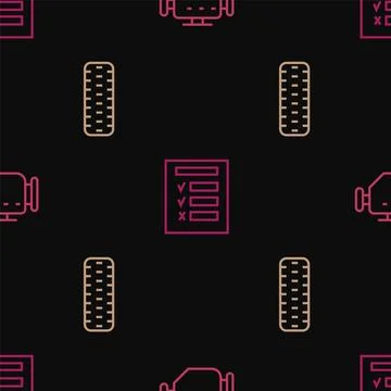 Set line Check engine, Car tire wheel and inspection on seamless pattern. Vector 스톡 일러스트