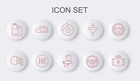 Set line Check engine, High beam, Car brake disk with caliper, Steering whe.. Stock Illustration