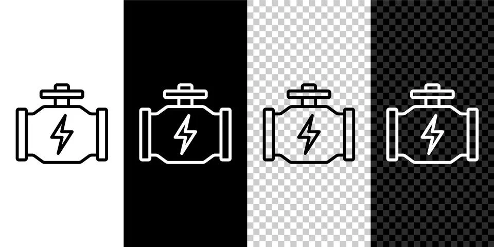 Set line Check engine icon isolated on black and white,transparent background Stock Illustration
