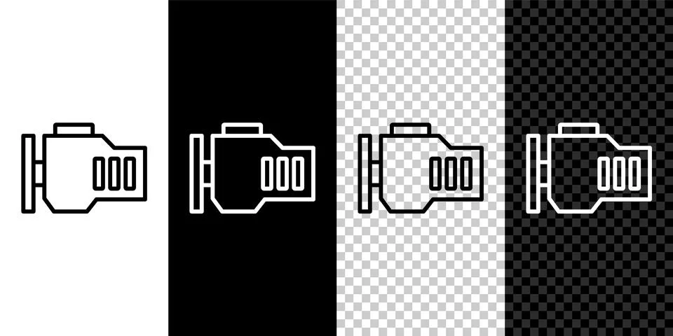 Set line Check engine icon isolated on black and white background. Vector Stock Illustration