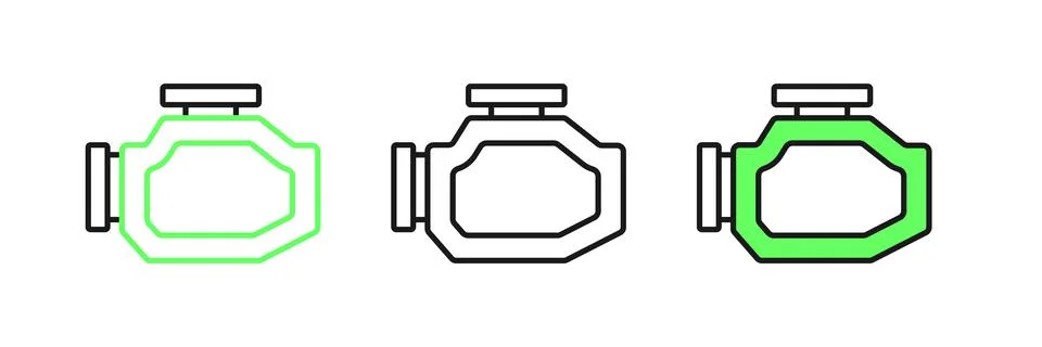 Set line Check engine icon isolated on white background.  Vector Stock Illustration