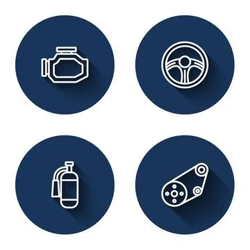 Set line Check engine, Racing steering wheel, Fire extinguisher and Timing be Stock Illustration