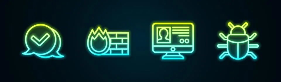Set line Check mark in speech bubble, Firewall, security wall, Create account Stock Illustration
