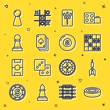 Set line Checker game chips, Dart arrow, Board of checkers, Mahjong pieces Illustration