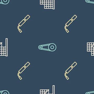 Set line Checkered flag, Bicycle air pump and chain with gear on seamless p.. Illustration