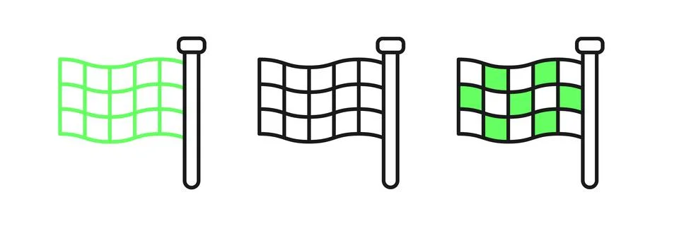 Set line Checkered flag icon isolated on white background. Racing flag.  Vect Stock Illustration