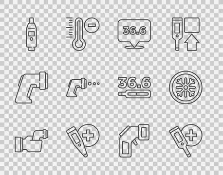 Set line Checking body temperature, Digital thermometer, Medical,  and Snow.. Stock Illustration