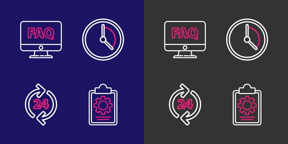 Set line Checklist with 24 hours service, Telephone support, Time Managemen.. Stock Illustration