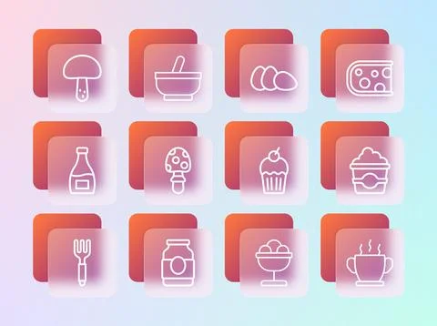 Set line Cheese, Jam jar, Muffin, Ice cream the bowl, Fly agaric mushroom, .. Stock Illustration