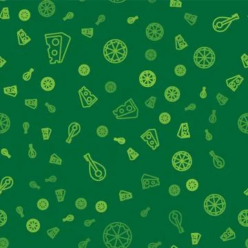 Set line Cheese, Mandolin and Pizza on seamless pattern. Vector Stock Illustration