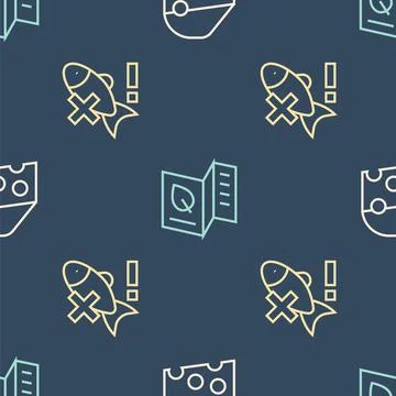 Set line Cheese, No fish and Vegetarian food menu on seamless pattern. Vector 스톡 일러스트