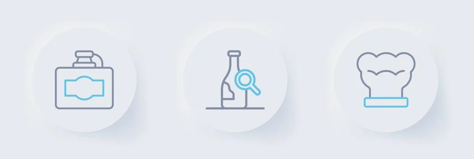 Set line Chef hat, Bottle of wine and Cardboard box icon. Vector イラスト素材