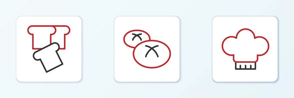 Set line Chef hat, Bread toast and loaf icon. Vector 스톡 일러스트
