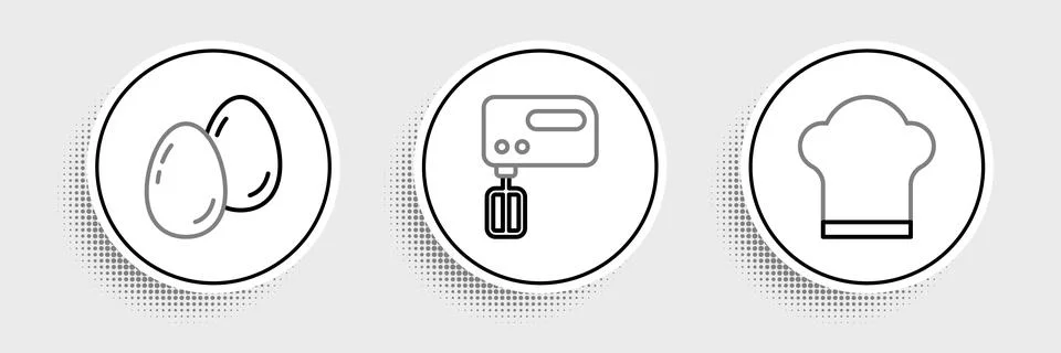 Set line Chef hat, Easter eggs and Electric mixer icon. Vector イラスト素材