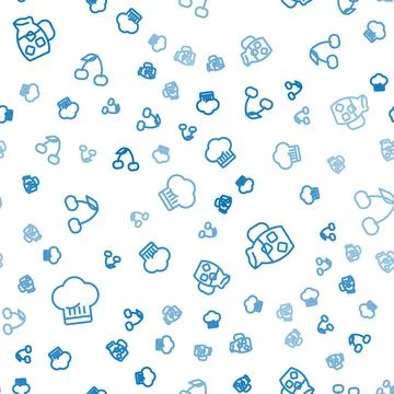 Set line Chef hat, Jug glass with water and Cherry on seamless pattern. Vector Stockillustratie