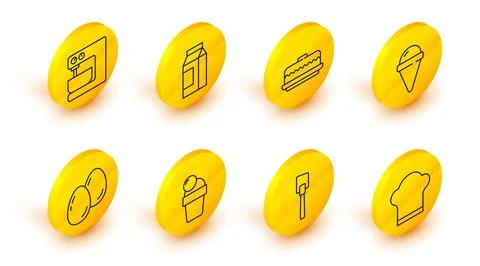 Set line Chef hat, Spatula, Ice cream, Easter eggs, in waffle cone, Cake, P.. Stock-Illustration