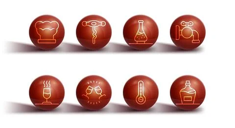 Set line Chef hat, Wine tasting, degustation, Tap for barrel, Meteorology Ilustração Stock