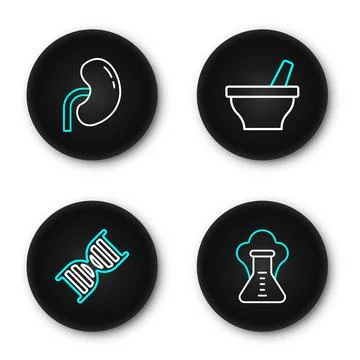 Set line Chemical explosion, DNA symbol, Mortar and pestle and Human kidney.. 스톡 일러스트