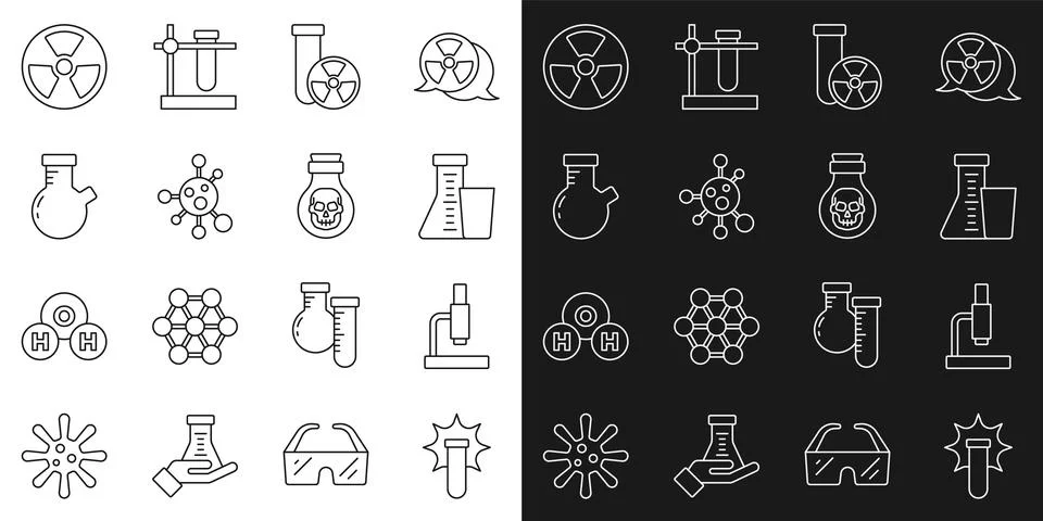 Set line Chemical explosion, Microscope, Test tube and flask, radiation, Mo.. 스톡 일러스트