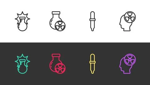 Set line Chemical explosion, Test tube radiation, Pipette and Head and symb.. Stock Illustration