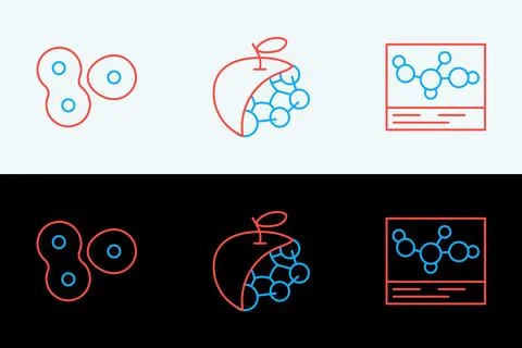 Set line Chemical formula, Cell division and Biological structure icon. Vecto Stock Illustration