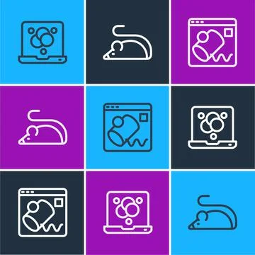Set line Chemical formula, Data visualisation and Experimental mouse icon Stock Illustration