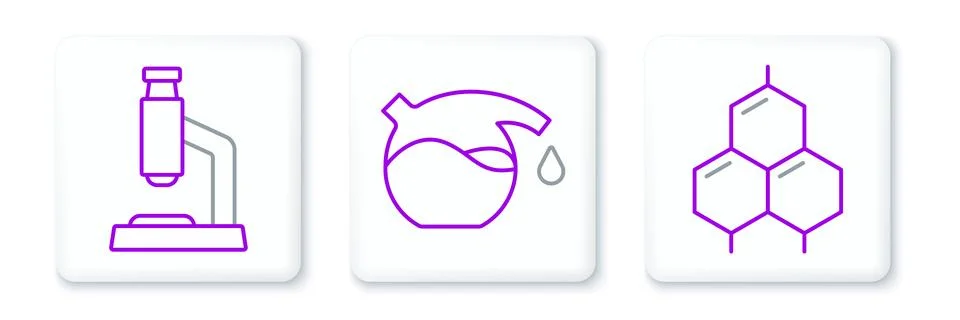 Set line Chemical formula, Microscope and Test tube icon. Vector 스톡 일러스트