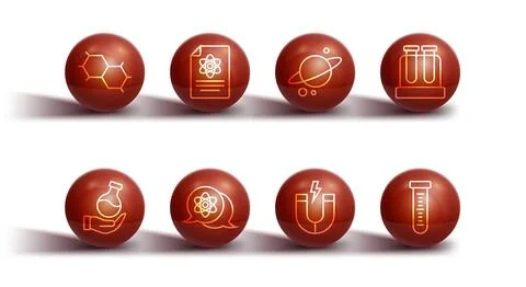 Set line Chemical formula, Test tube, Magnet, Atom, Chemistry report,  and .. Stock Illustration
