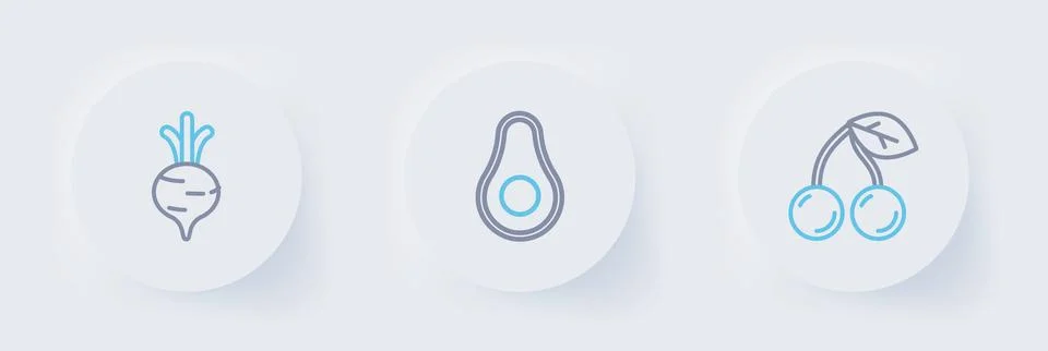 Set line Cherry, Avocado fruit and Beet icon. Vector Stock Illustration