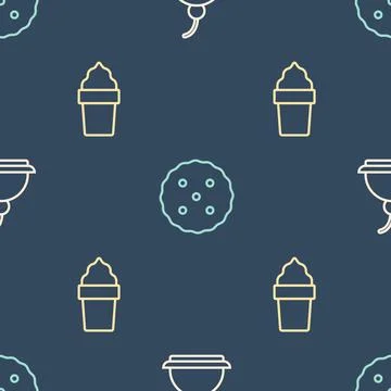 Set line Cherry cheesecake, Ice cream in waffle cone and Cookie or biscuit on Stock Illustration