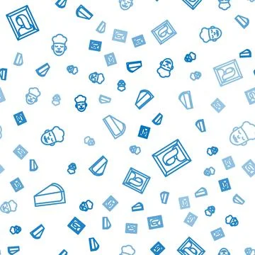 Set line Cherry cheesecake slice, Portrait picture in museum and Cook on Stock Illustration