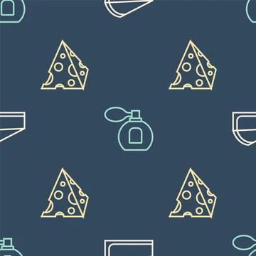 Set line Cherry cheesecake slice, Cheese and Perfume on seamless pattern. Vec Stock Illustration