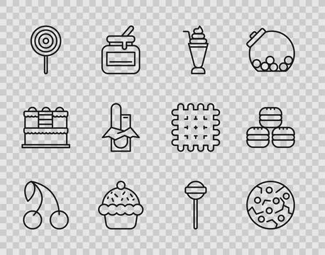 Set line Cherry, Cookie or biscuit, Milkshake, Cupcake, Lollipop, Chocolate.. Stock-Illustration