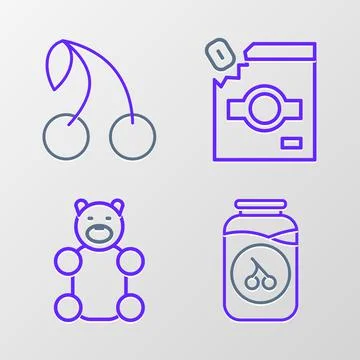 Set line Cherry jam jar, Jelly bear candy, Candy packaging for sweets and  ic Stock Illustration