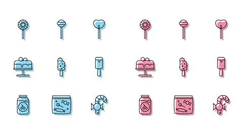 Set line Cherry jam jar, Candy packaging for sweets, Lollipop, Christmas ca.. Stock Illustration