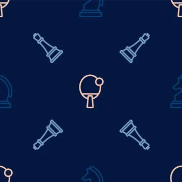 Set line Chess, and Racket on seamless pattern. Vector Stock Illustration