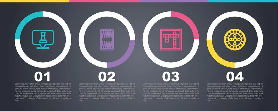 Set line Chess, Backgammon board, Bingo and Casino roulette wheel. Business Illustrazione stock