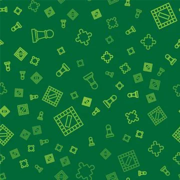Set line Chess, Board game and Puzzle pieces toy on seamless pattern. Vector Stock Illustration