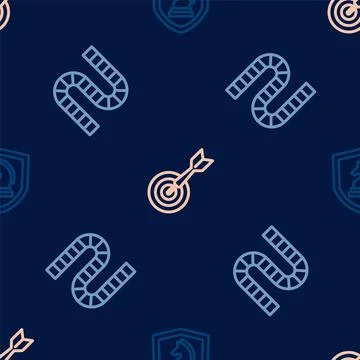 Set line Chess, Board game and Classic dart board and arrow on seamless pattern Stock Illustration